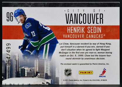 2010-11 Panini Pinnacle City Lights Materials Sedin Canucks 064/499 Jersey 3602