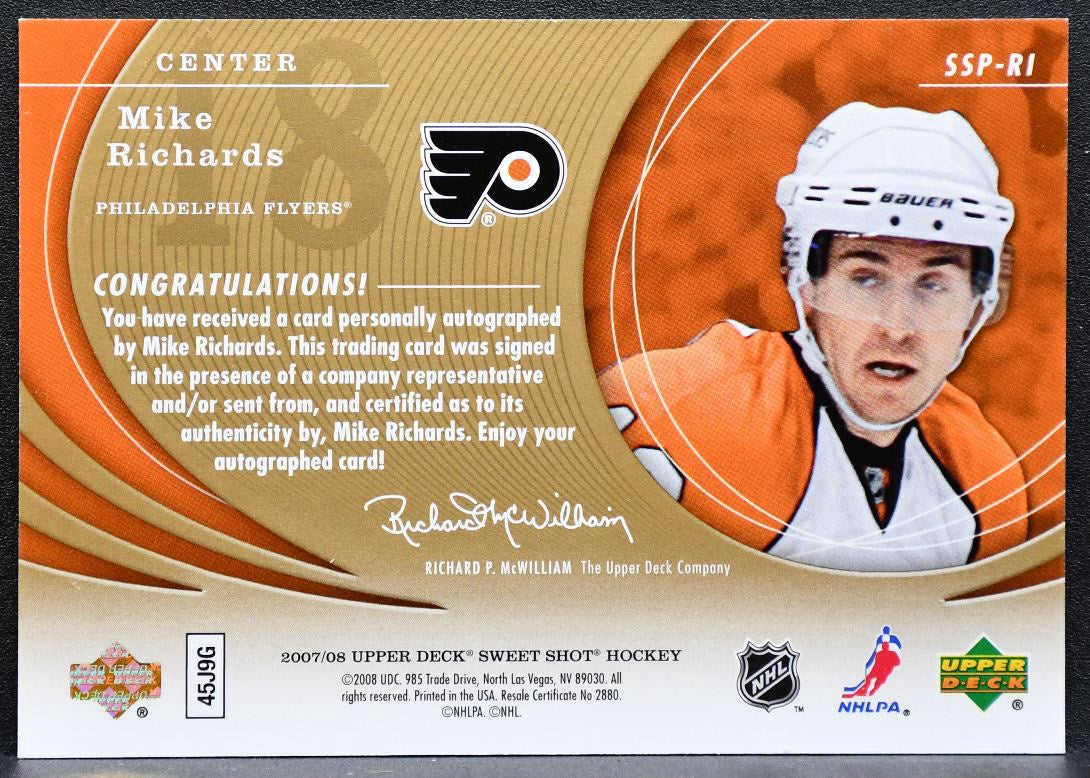 2007-08 UD Sweet Shot Signature Shots Puck Signings Mike Richards Auto 7767