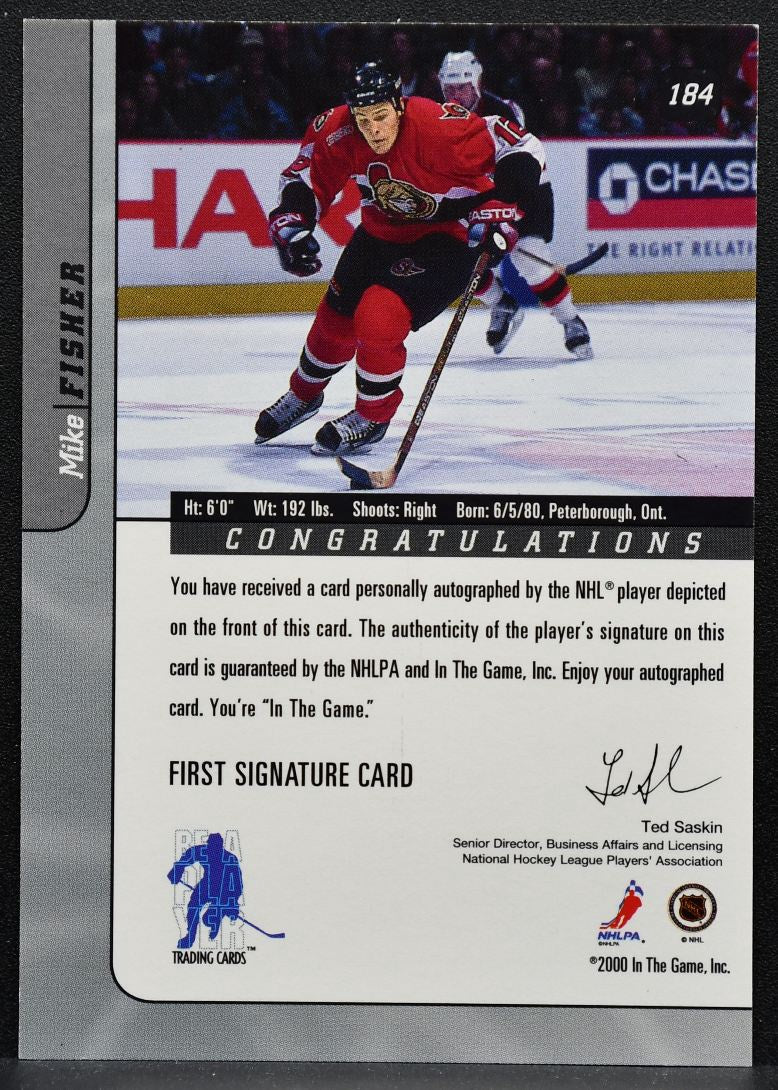 2000-01 Be a Player Signature Series Autographs Mike Fisher Senators Auto 7375