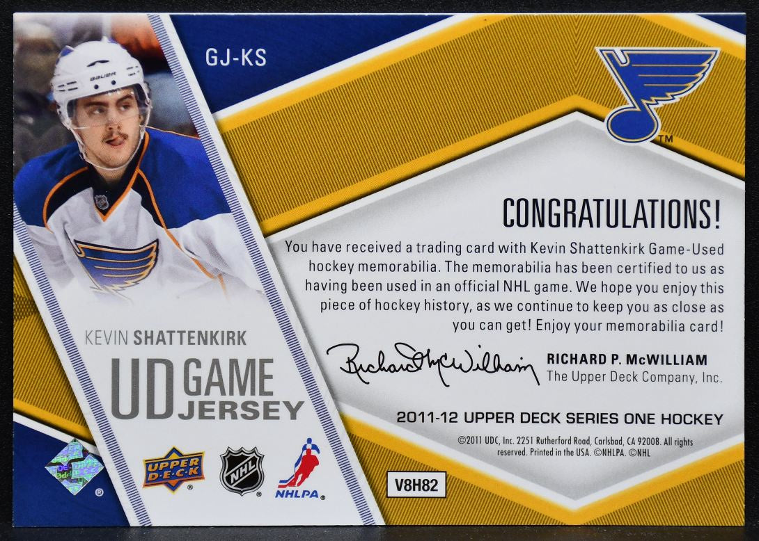 2011-12 UD Series 1 Game Jerseys Kevin Shattenkirk GJ-KS Blues Jersey 5439