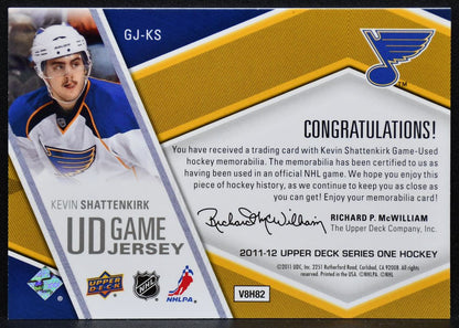 2011-12 UD Series 1 Game Jerseys Kevin Shattenkirk GJ-KS Blues Jersey 5439