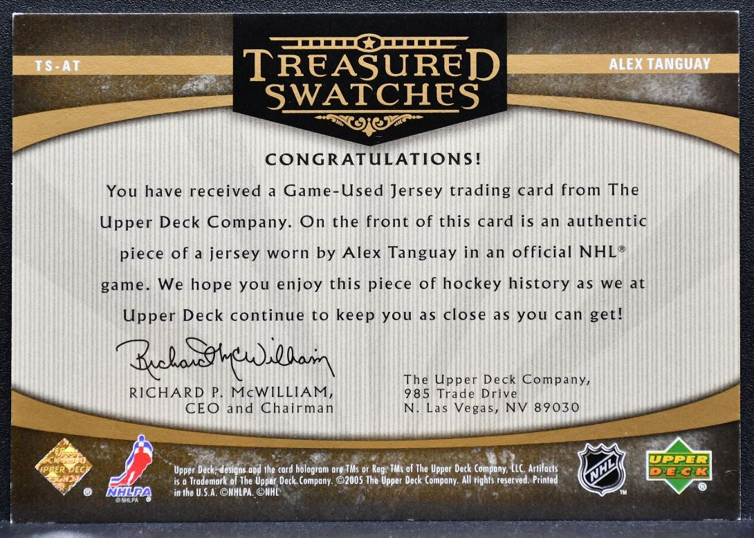 2005-06 UD Artifacts Treasured Swatches Alex Tanguay 109/275 Jersey 0554