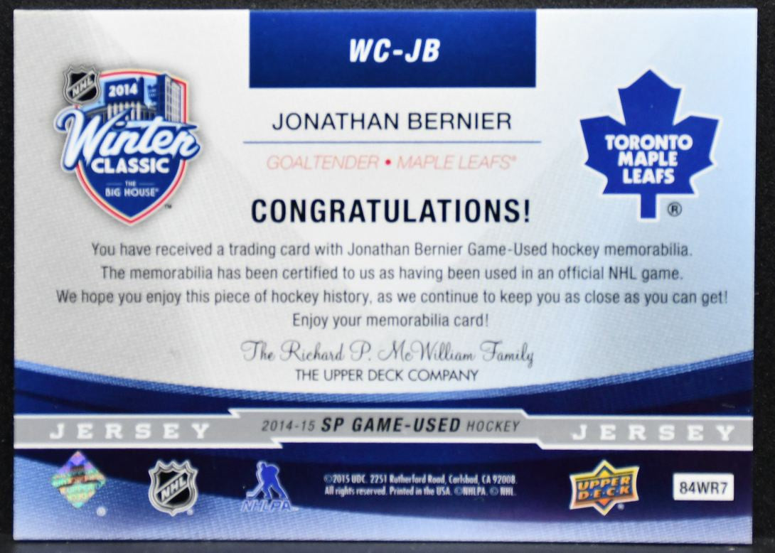 2014-15 SP Authentic 2014 Winter Classic Jersey Bernier Maple Leafs Jersey 4781