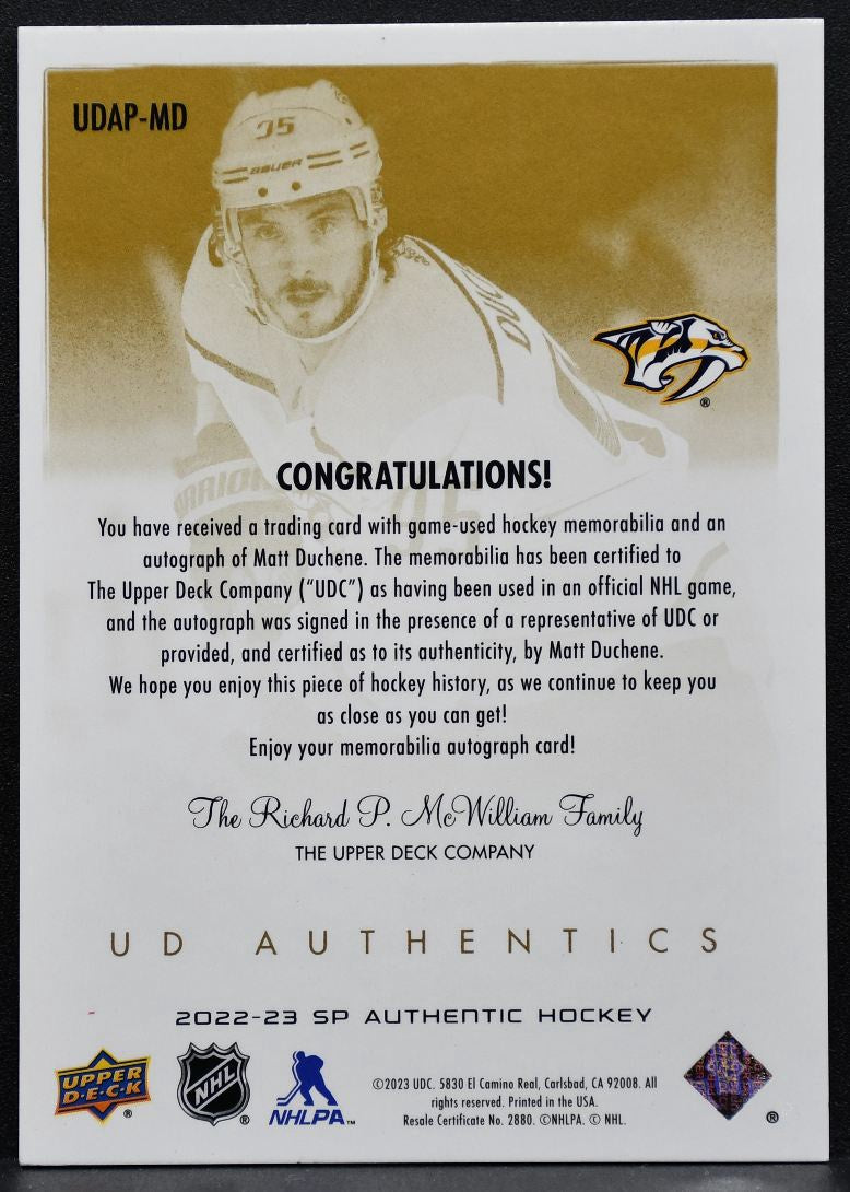 2022-23 SP Authentic UD Authentics Auto Patch Duchene Auto 11/49 Patch 5968