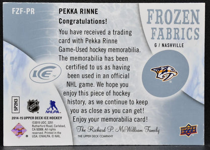 2014-15 Upper Deck Ice Frozen Fabrics Pekka Rinne FZF-PR Predators Jersey 3070