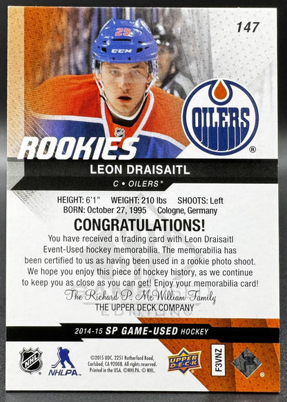2014-15 SP Game Used Rookies Leon Draisaitl 147 Edmonton Oilers Auto Jersey