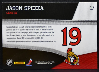 2011-12 Panini Pinnacle Threads Jason Spezza 17 Ottawa Senators Jersey 5340