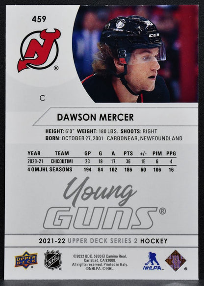2021-22 Upper Deck Series 2 Young Guns Dawson Mercer 459 Devils RC 5401