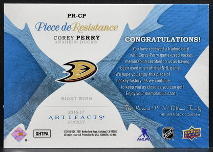 2016-17 UD Artifacts Piece de Resistance Relics Corey Perry Ducks Jersey 5197