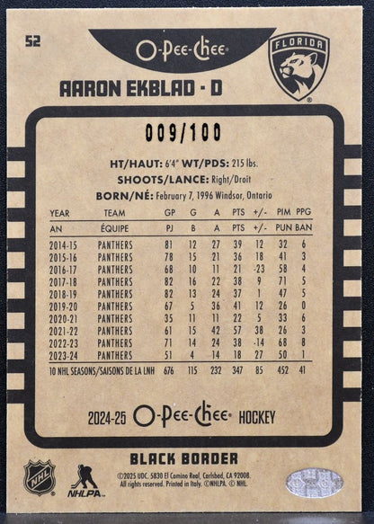 2024-25 O-Pee-Chee Retro Black Border Aaron Ekblad Florida Panthers 009/100 6786