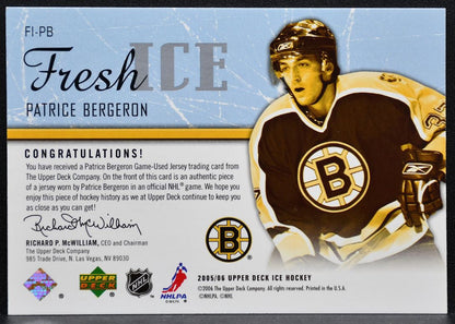 2005-06 Upper Deck Ice Fresh Patrice Bergeron FI-PB Boston Bruins Jersey 7783