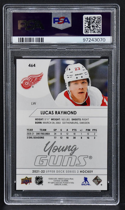 2021-22 UD Series 2 Young Guns Lucas Raymond 464 PSA 10 RC