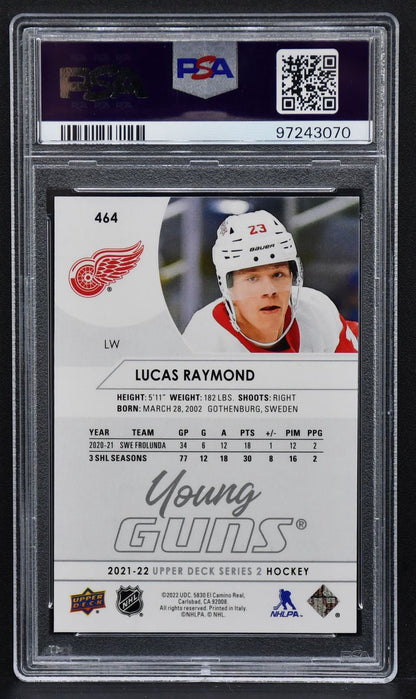 2021-22 UD Series 2 Young Guns Lucas Raymond 464 PSA 10 RC