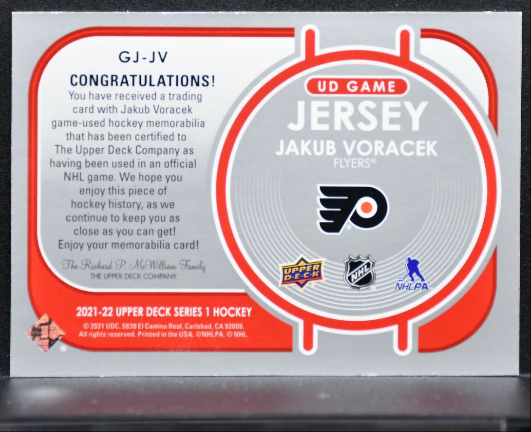 2021-22 Upper Deck Series 1 UD Game Jersey Jakub Voracek Flyers Jersey 4817