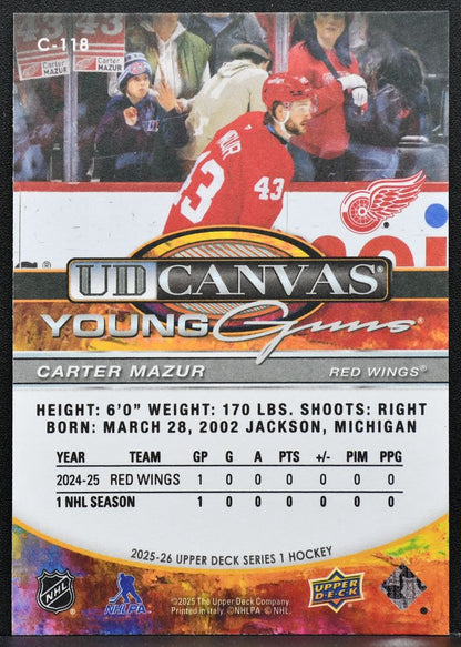 2025-26 Upper Deck Series 1 UD Canvas Young Guns Carter Mazur C-118 RC 7817
