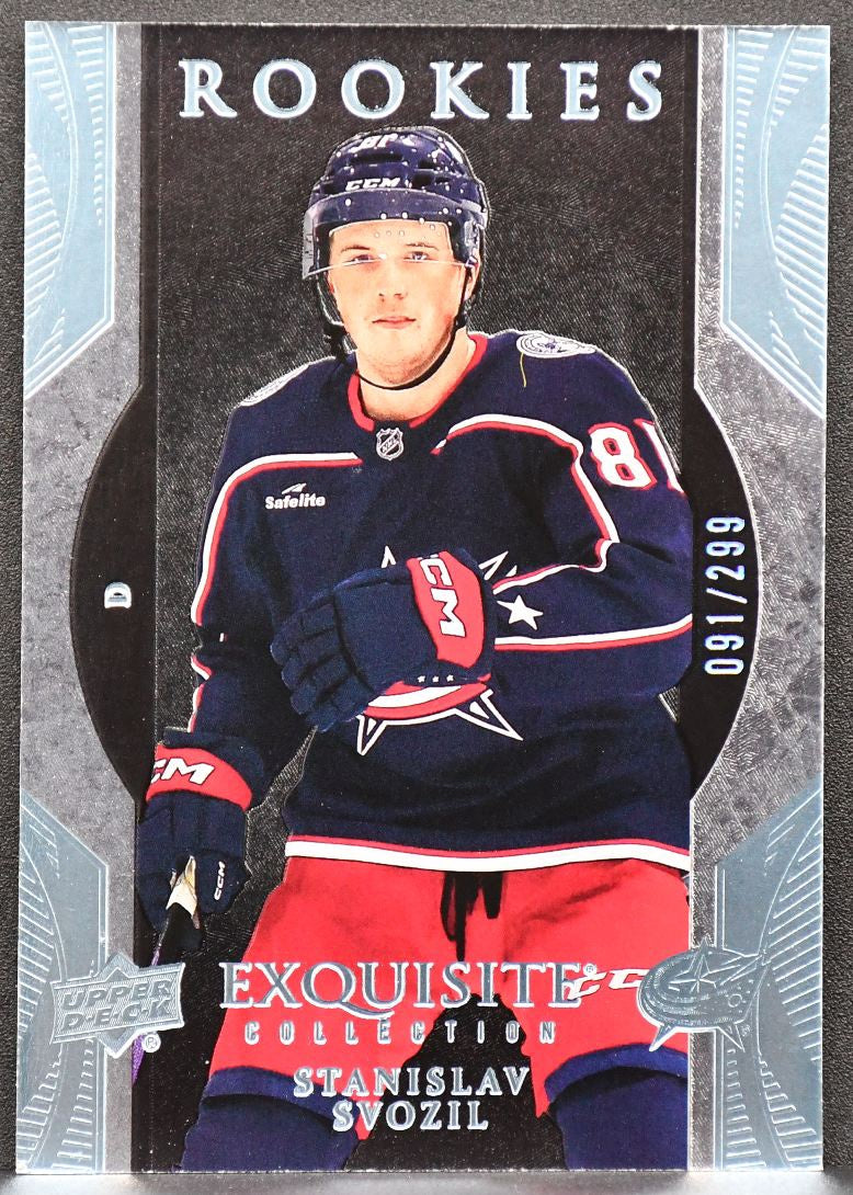 23-24 UD Ice Exquisite Collection RCs Platinum Blue Svozil Blue Jackets RC /299 7443