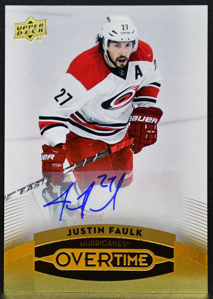 2015-16 Upper Deck Overtime Gold Auto Justin Faulk 144 Hurricanes Auto 0546
