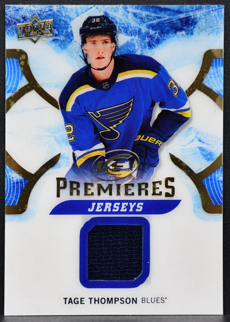 2017-18 UD Ice Premieres Jerseys Tage Thompson IPJ-TT St. Louis Blues RC Jersey 7567
