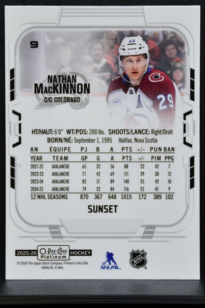 2025-26 O Pee Chee Platinum Sunset Nathan MacKinnon 9 Colorado Avalanche 7887