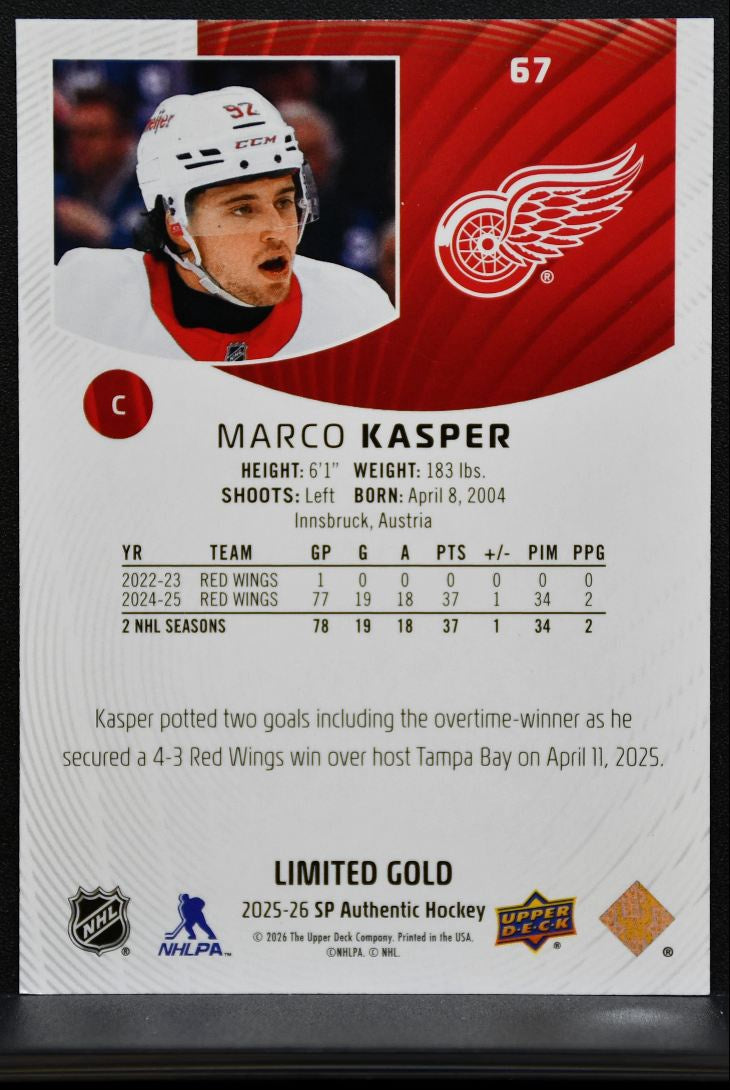 2025-26 SP Authentic Limited Gold Marco Kasper 67 Detroit Red Wings 48/99 0580