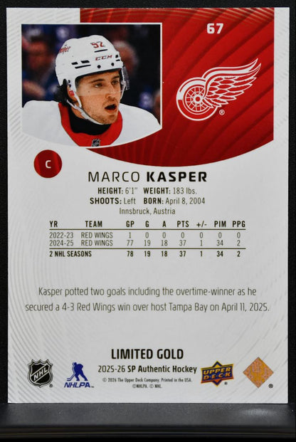 2025-26 SP Authentic Limited Gold Marco Kasper 67 Detroit Red Wings 48/99 0580