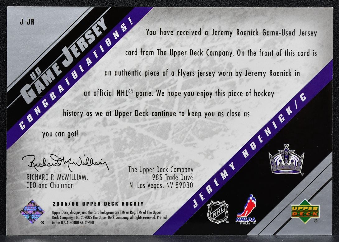 2005-06 Upper Deck UD Game Jersey Jeremy Roenick J-JR Kings Jersey 3285