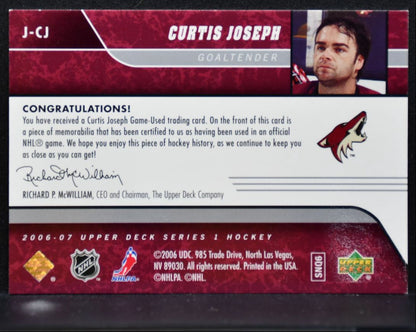 2006-07 UD Series 1 UD Game Jersey Curtis Joseph Phoenix Coyotes Jersey 3292