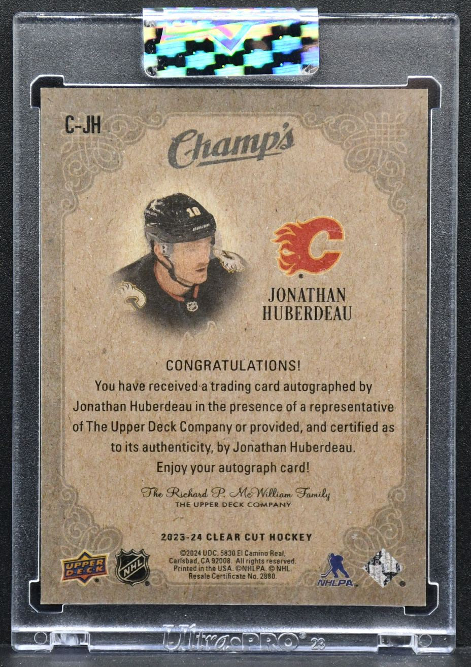2023-24 UD Clear Cut Champs Autos Blue Parallel Jonathan Huberdeau C-JH Auto /50
