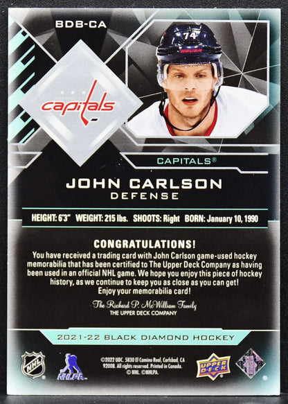 2021-22 Upper Deck Black Diamond Premium Relics John Carlson 26/50 Patch 8579