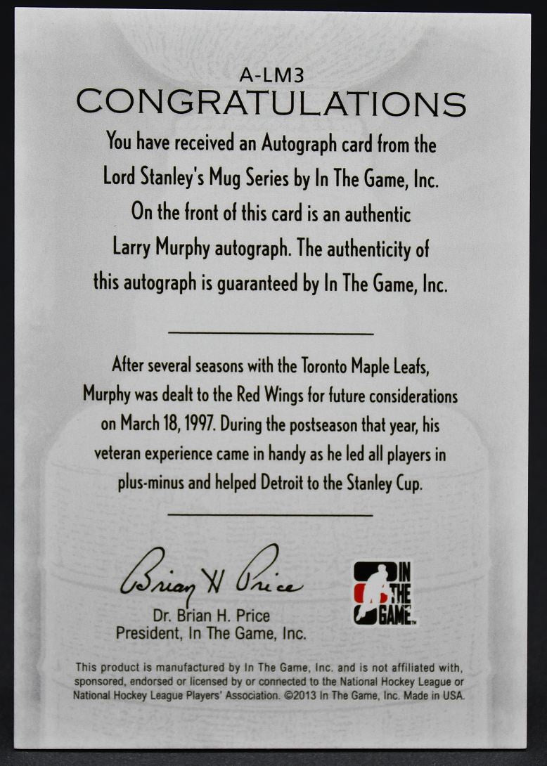 2013-14 In The Game Lord Stanley's Mug Larry Murphy A-LM3 Auto