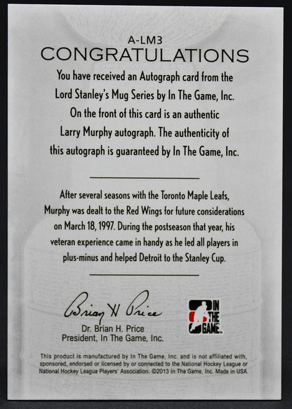 2013-14 In The Game Lord Stanley's Mug Larry Murphy A-LM3 Auto