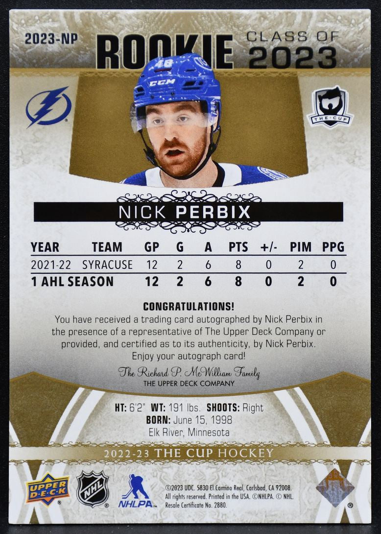 2022-23 UD The Cup Class of 2023 Gold Foil Perbix Lightning RC Auto 15/50 5293