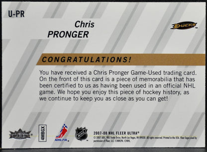 2007-08 Fleer Ultra Uniformity Jersey Chris Pronger U-PR Jersey 8298