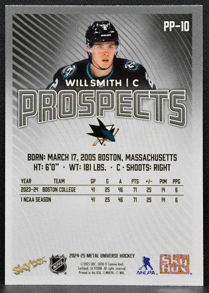2024-25 SkyBox Metal Universe Skybox Premium Prospects Will Smith Sharks RC 4339