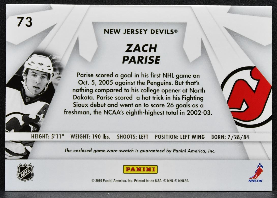 2010-11 Donruss Boys of Winter Zach Parise 73 New Jersey Devils Jersey 2426