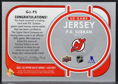 2021-22 Upper Deck UD Game Jersey P.K. Subban GJ-PS Devils Jersey 5043