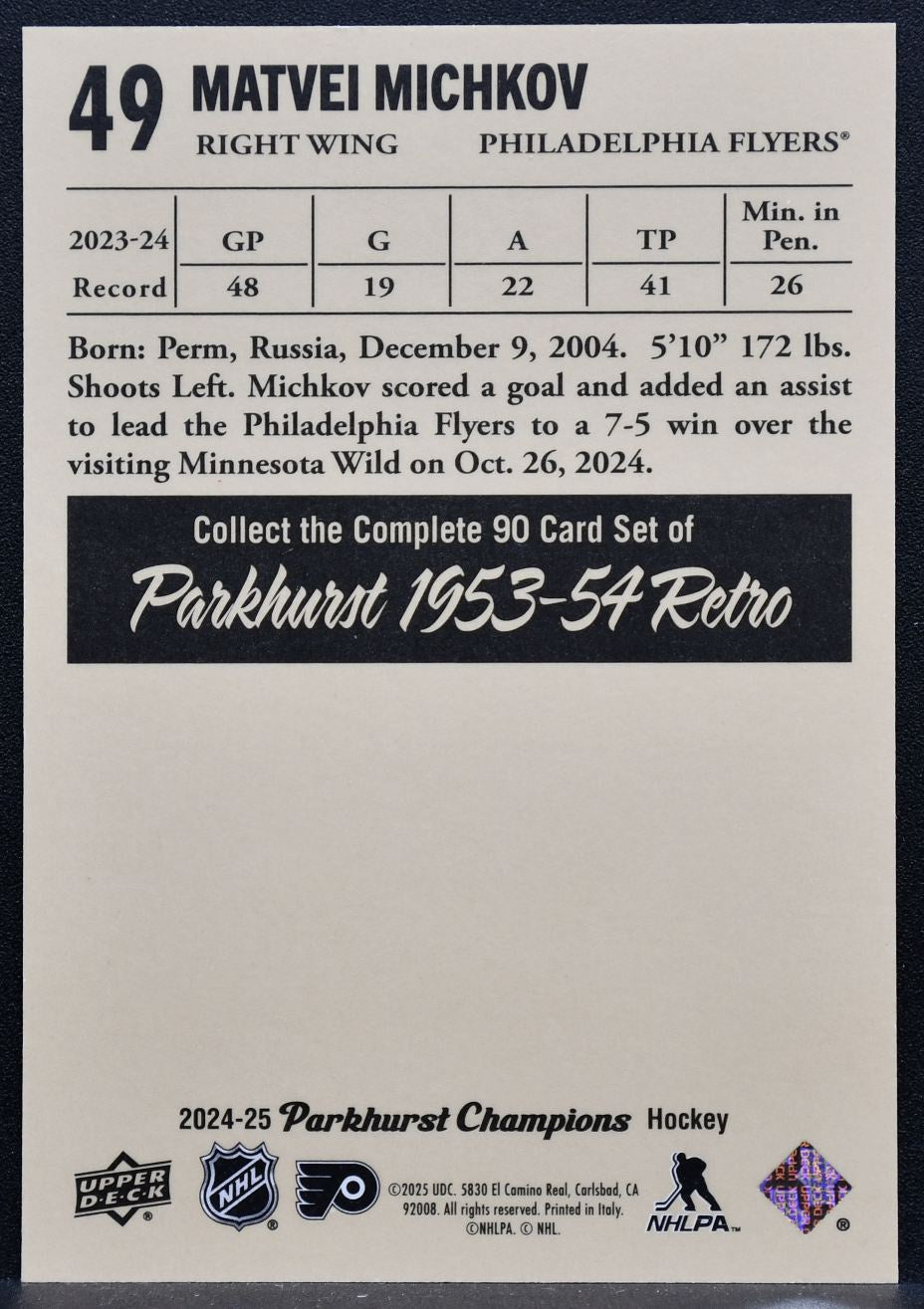 2024-25 Parkhurst Champions 1953-54 Retro Matvei Michkov 49 Flyers RC 3635