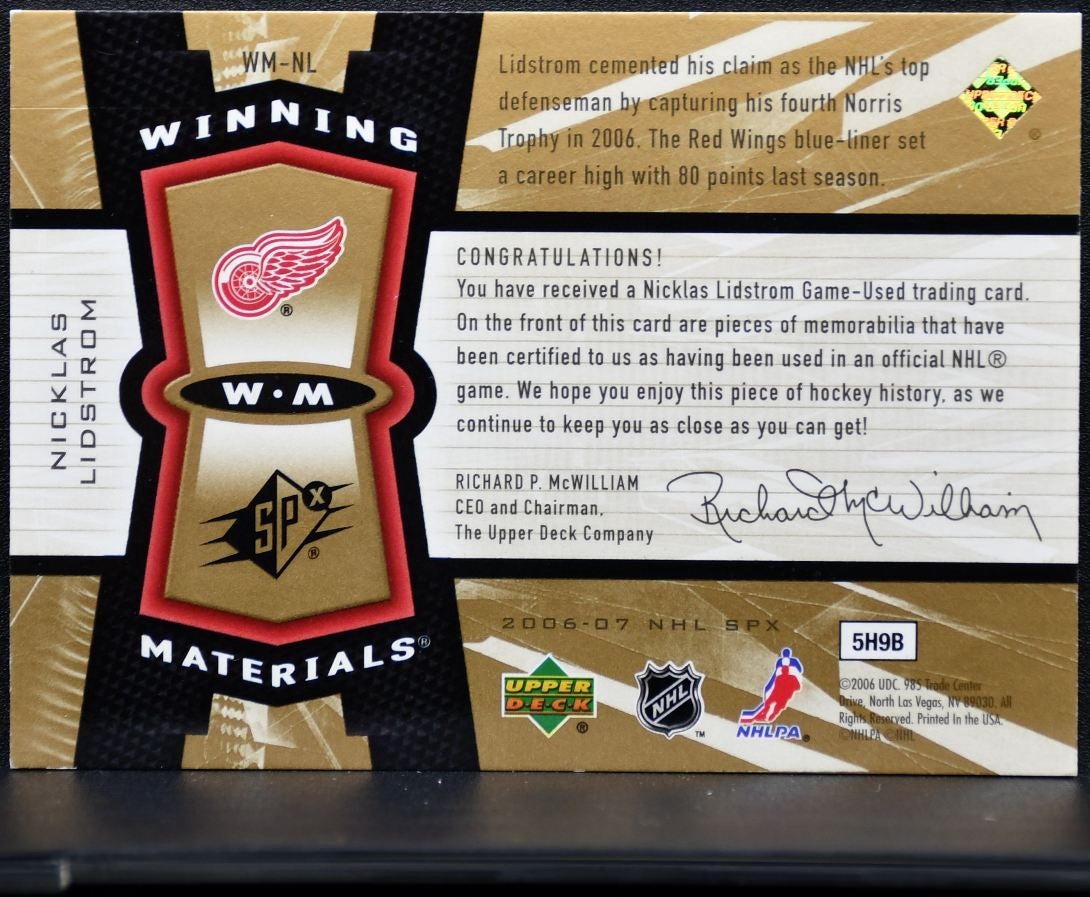 2006-07 SPx Winning Materials Lidstrom Detroit Red Wings Jersey 0642