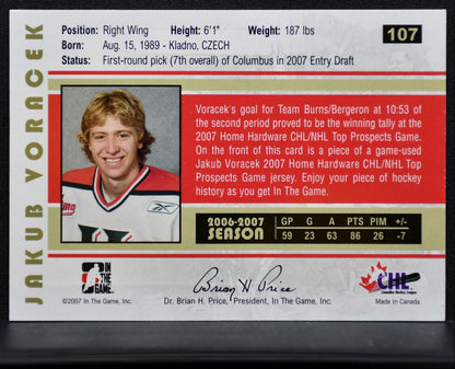 2007-08 In The Game Heroes and Prospects Jersey Jakub Voracek 107 Jersey 1210