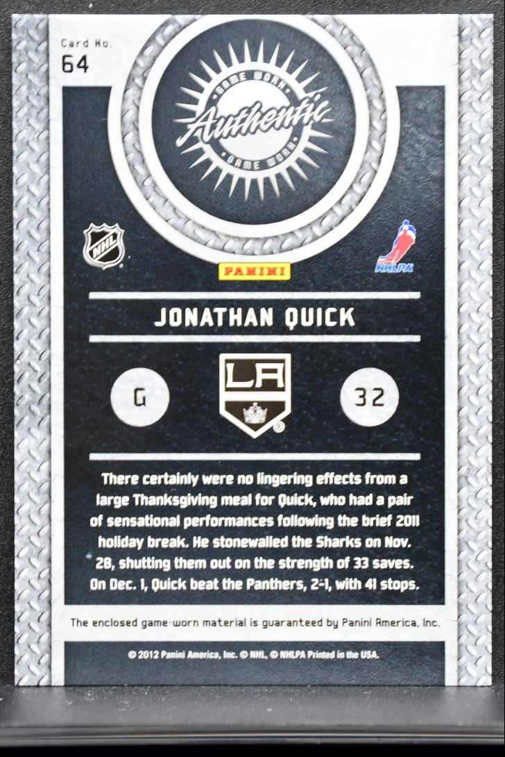 2011-12 Panini Titanium Game-Worn Gear Jonathan Quick 64 Jersey 4504