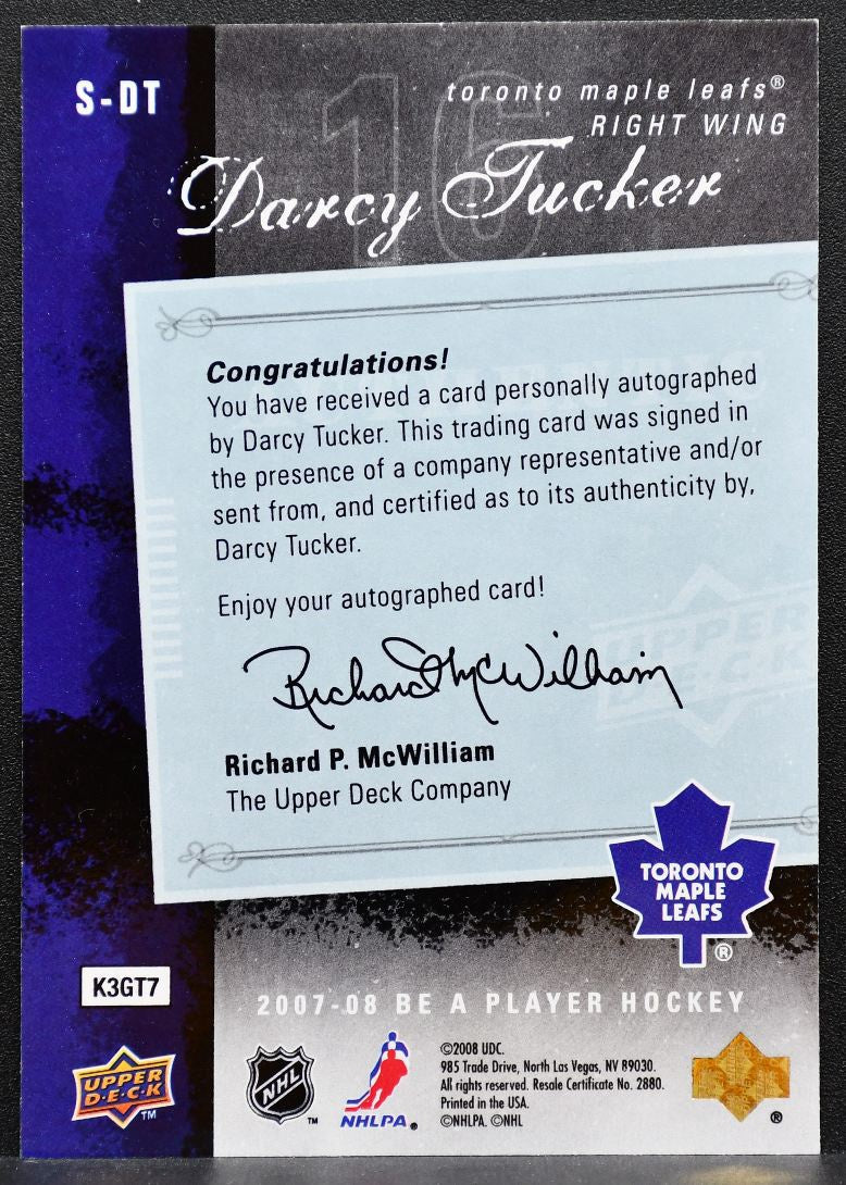 2007-08 Upper Deck Be A Player Signatures Darcy Tucker Maple Leafs Auto 7660