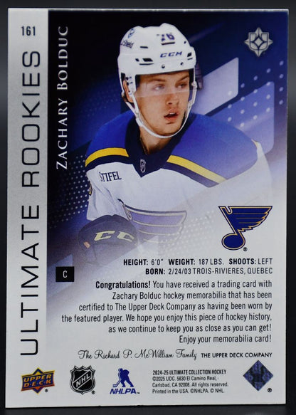 2024-25 UD Ultimate Collection Zachary Bolduc 161 St. Louis Blues RC /499 Jersey