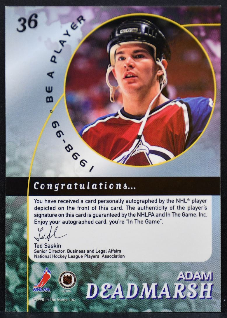 1998-99 Be a Player Autographs Adam Deadmarsh 36 Colorado Avalanche Auto 8744