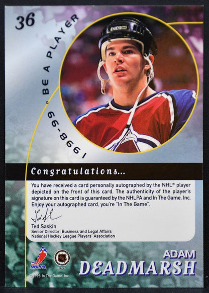 1998-99 Be a Player Autographs Adam Deadmarsh 36 Colorado Avalanche Auto 8744