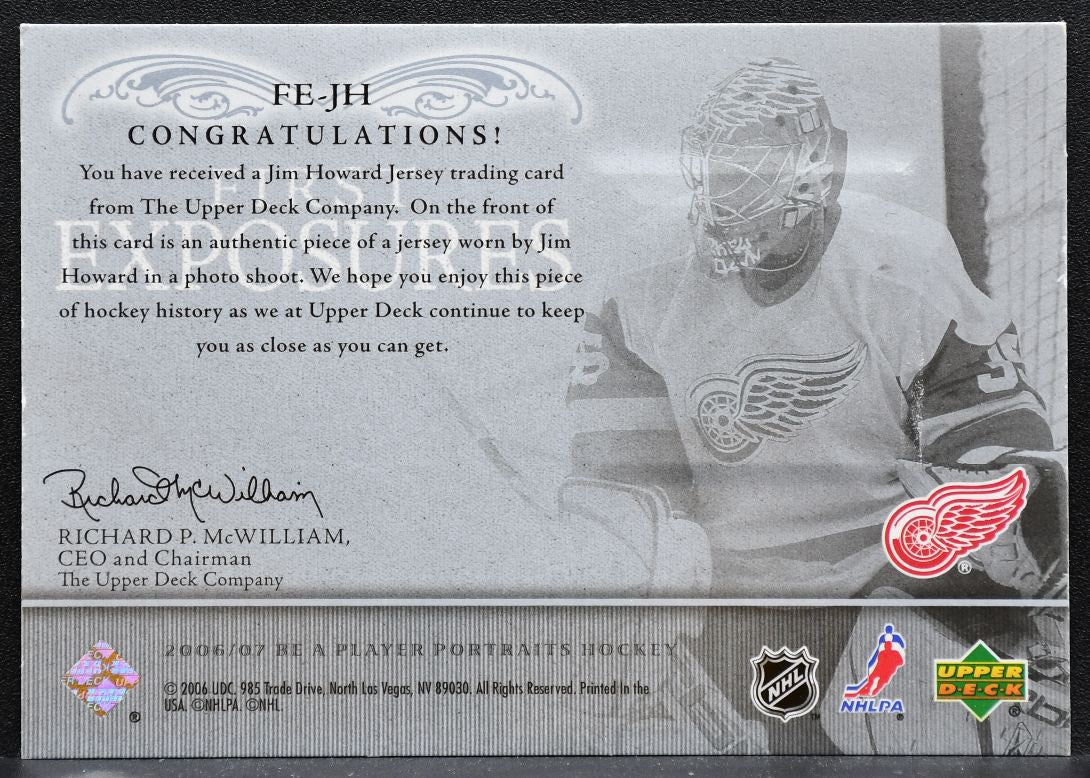 2006-07 UD Be A Player Portraits First Exposures Jimmy Howard Jersey 6281