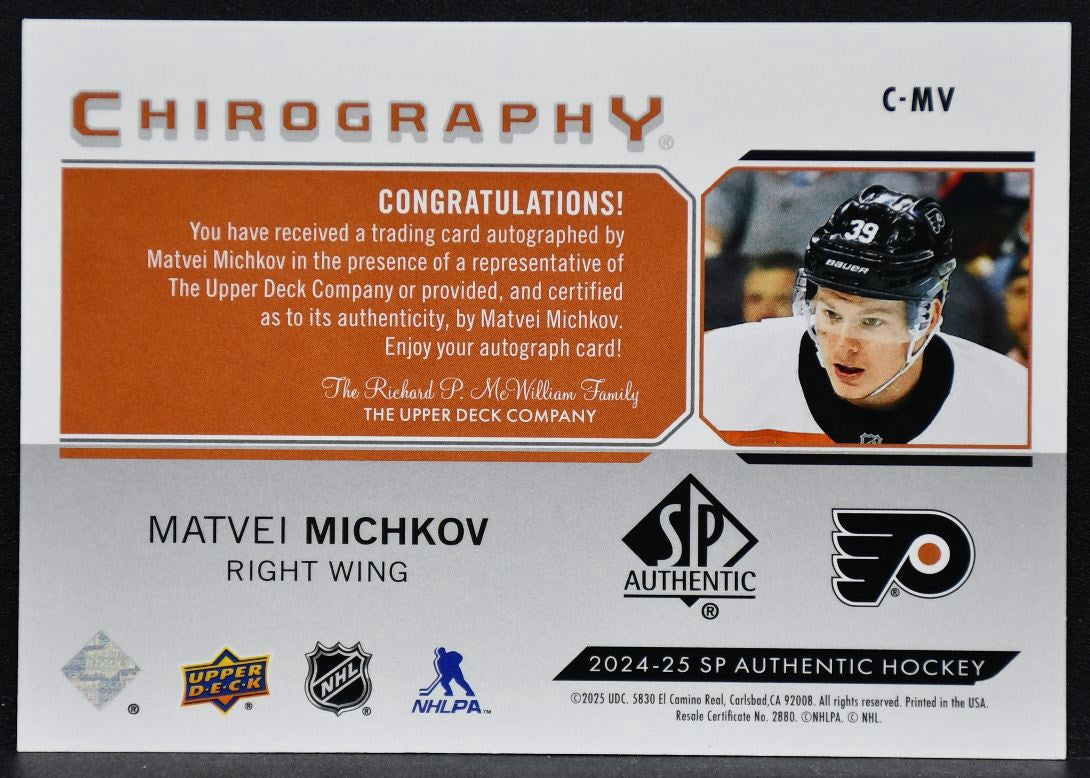 2024-25 SP Authentic Chirography Matvei Michkov C-MV Philadelphia Flyers Auto 5730