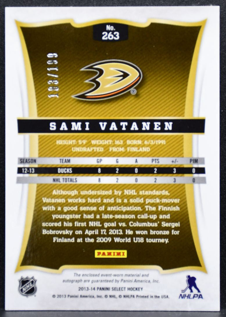 2013-14 Panini Select Rookies JerseyAuto Vatanen RC Auto 183/199 Jersey 3814