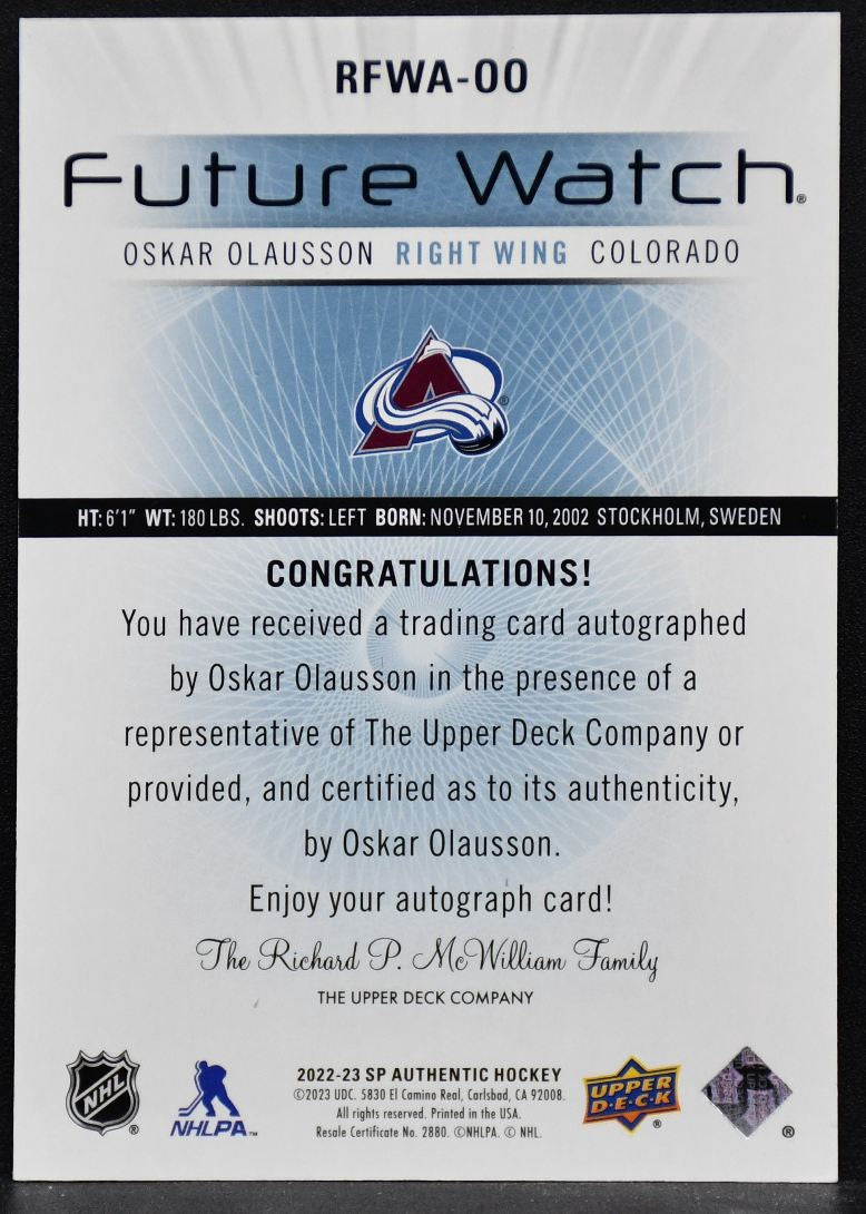 2022-23 SP Authentic Retro Future Watch Auto Oskar Olausson RFWA-00 RC Auto /699