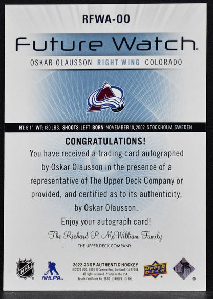 2022-23 SP Authentic Retro Future Watch Auto Oskar Olausson RFWA-00 RC Auto /699
