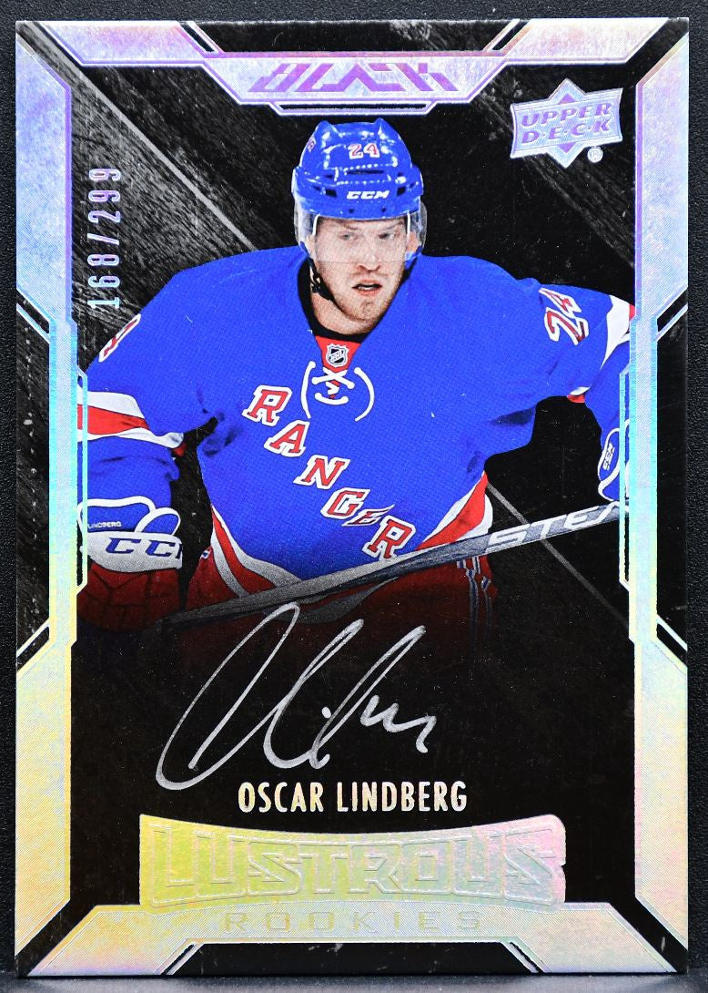 2015-16 UD Black Lustrous Rookies Oscar Lindberg 52 Rangers RC Auto 168/299 1786